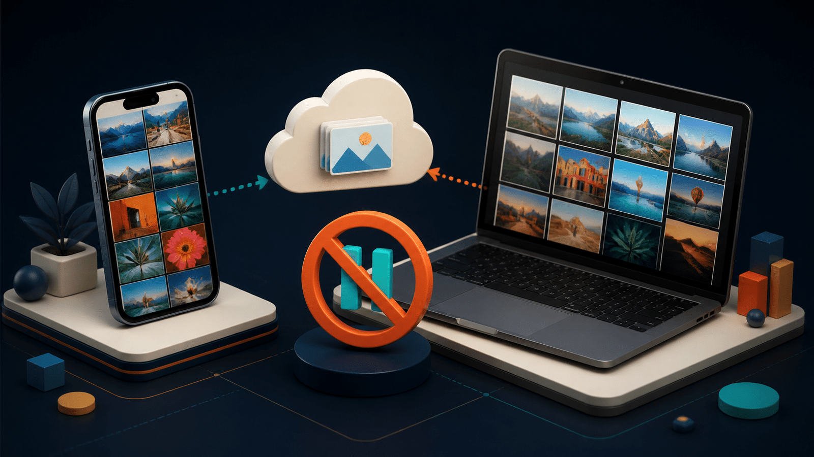 Phone and laptop photo libraries with cloud synchronization turned off
