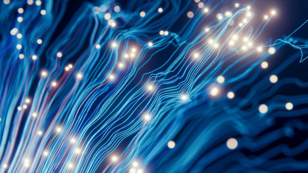 Abstract visualization of AI data strings and neural network connections