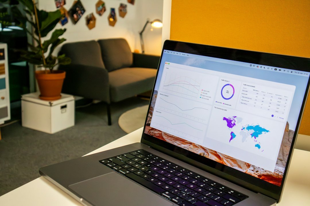 Laptop screen displaying search analytics and click-through rate statistics