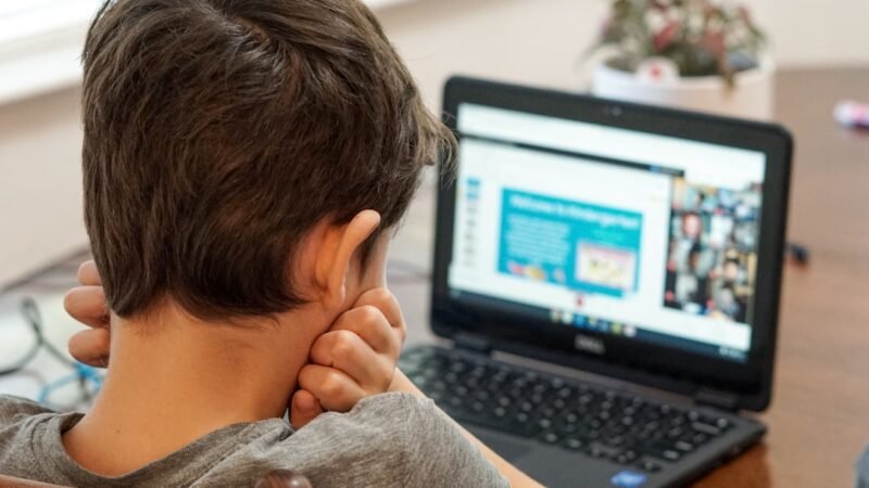 Young student on a laptop video call, representing online 1-on-1 tutoring
