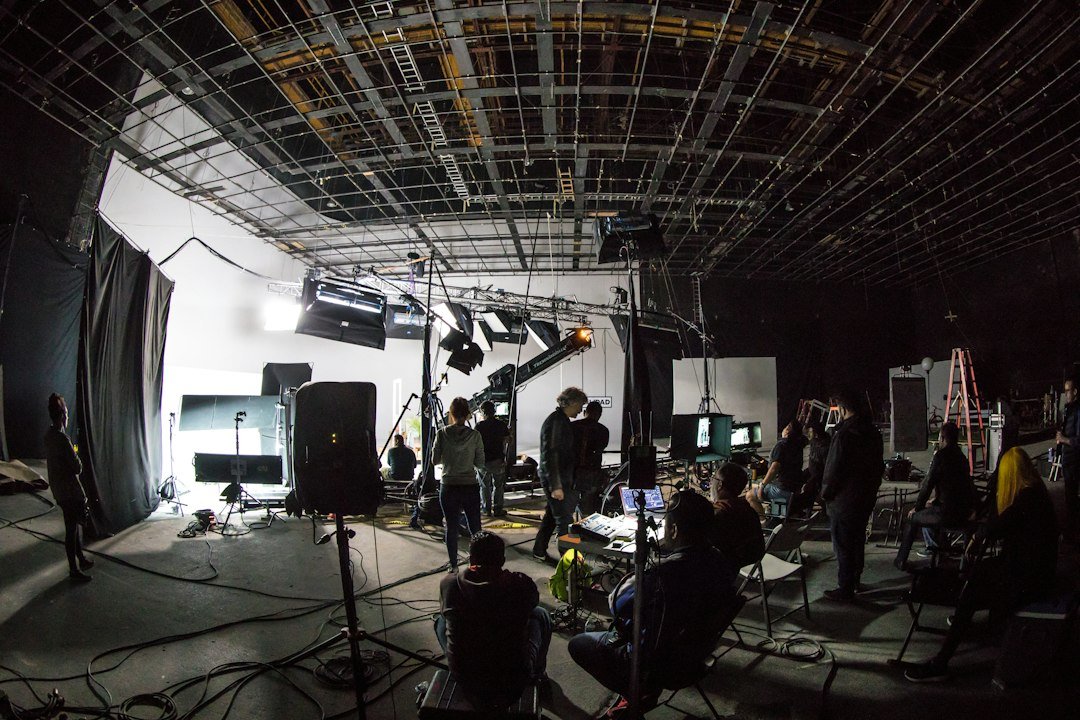 Film production set with cinema camera, representing documentary filmmaking