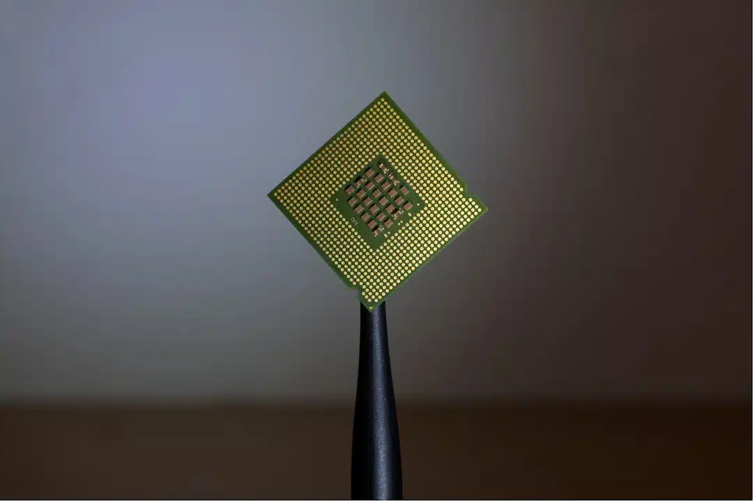 Macro shot of a computer chip symbolizing Nvidia and the AI hardware race
