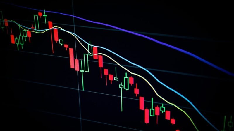 Stock market ticker display showing rising and falling share prices