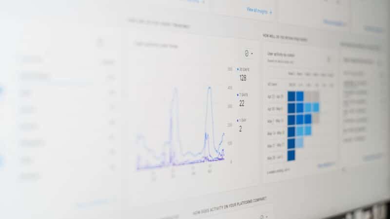 Analytics dashboard showing growth charts, representing an SEO ranking factors survey