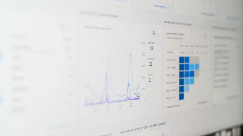 Analytics dashboard showing growth charts, representing an SEO ranking factors survey