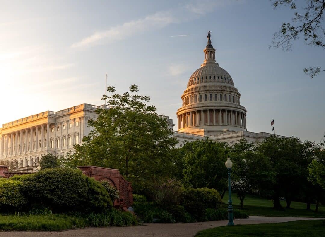 Sunrise over the United States Capitol building in Washington D.C.