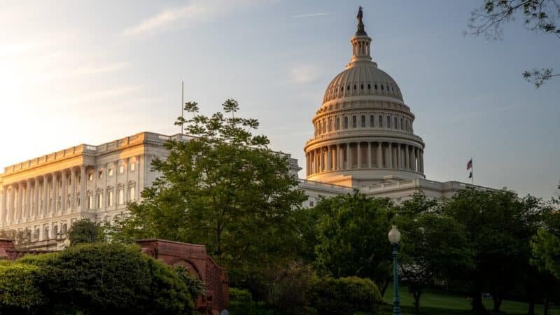 Sunrise over the United States Capitol building in Washington D.C.