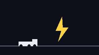 Abstract illustration of an electric semi truck on a highway with a lightning bolt symbol