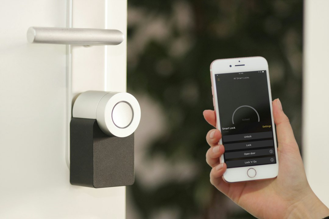 Smart deadbolt lock with keypad mounted on a door
