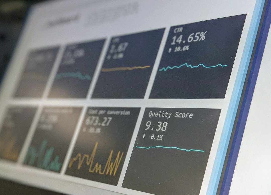 Data reporting dashboard on a laptop screen representing desktop versus mobile search data