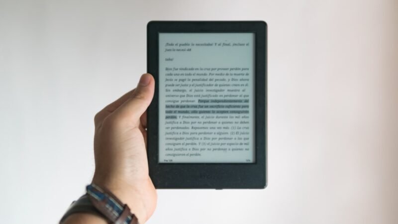 Hand holding an e-reader device