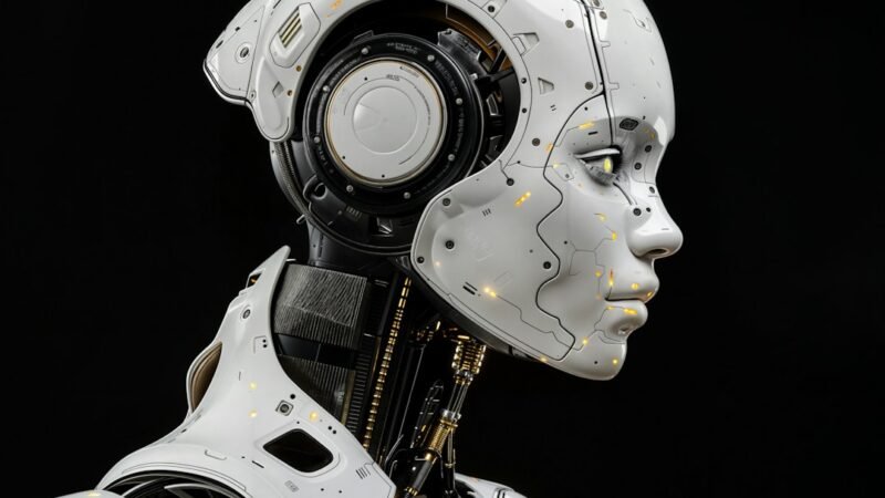 Side profile of a humanoid robot head representing embodied AI startups