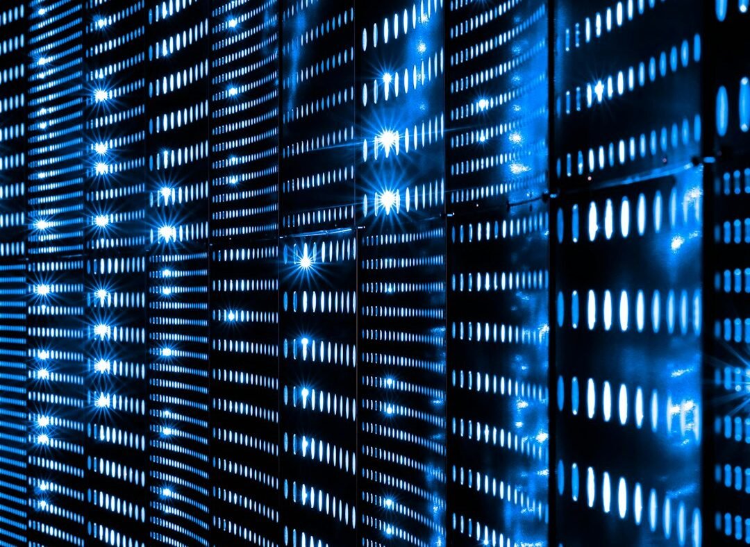 A wall of blue server lights representing the data center infrastructure behind Nvidia's AI push into Kazakhstan