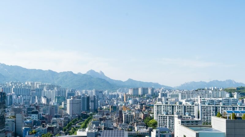 Seoul, South Korea city skyline with mountains