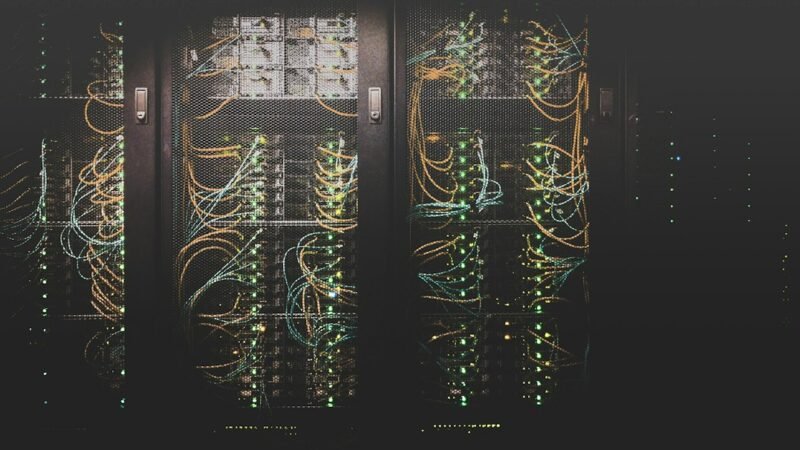 Server room network cables in a data center