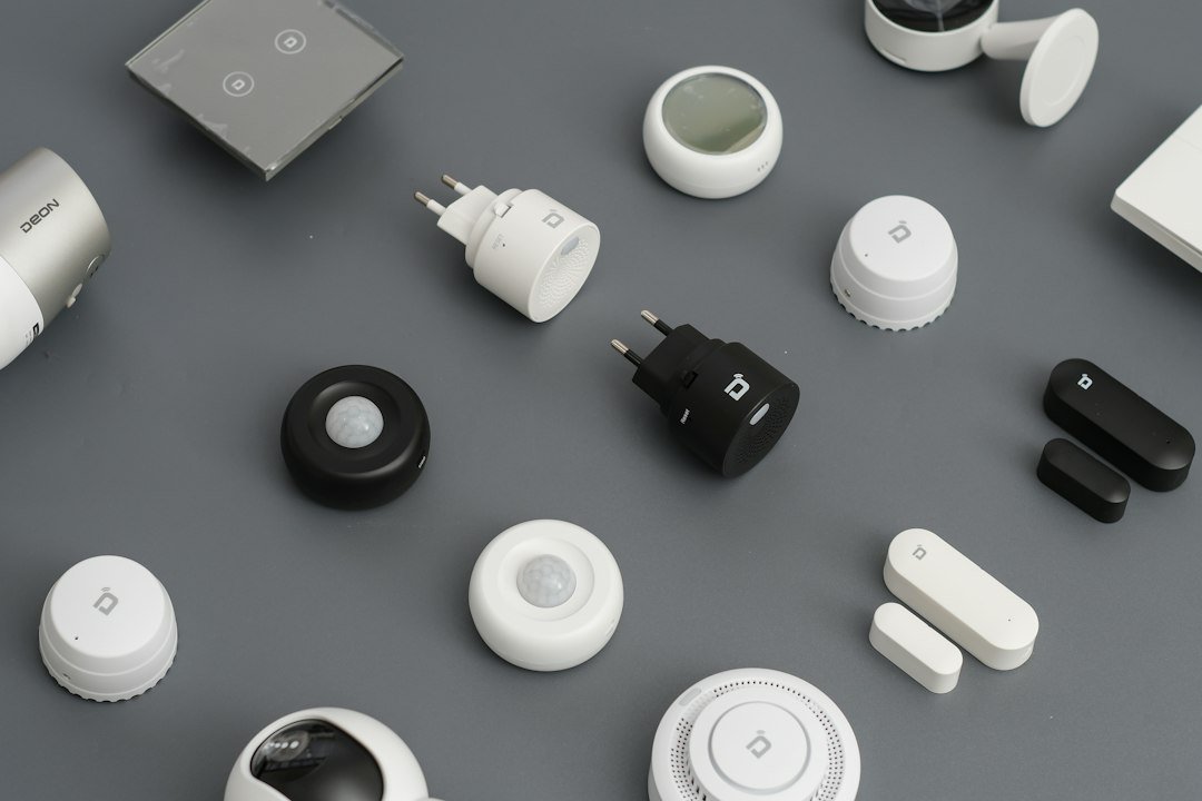 Smart home security camera mounted outside a house, representing ADT's security hardware business