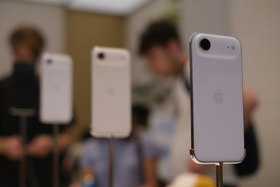 Smartphones displayed on a retail store shelf