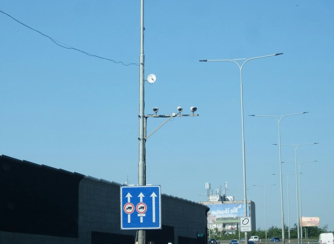 Traffic surveillance cameras mounted on a roadside pole