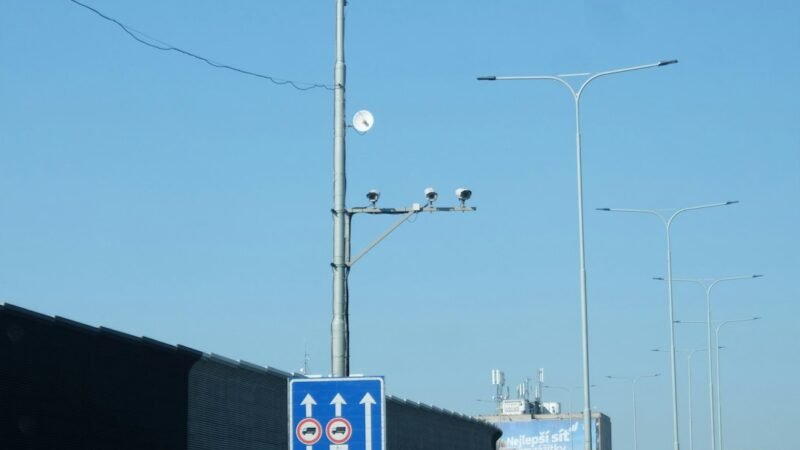 Traffic surveillance cameras mounted on a roadside pole