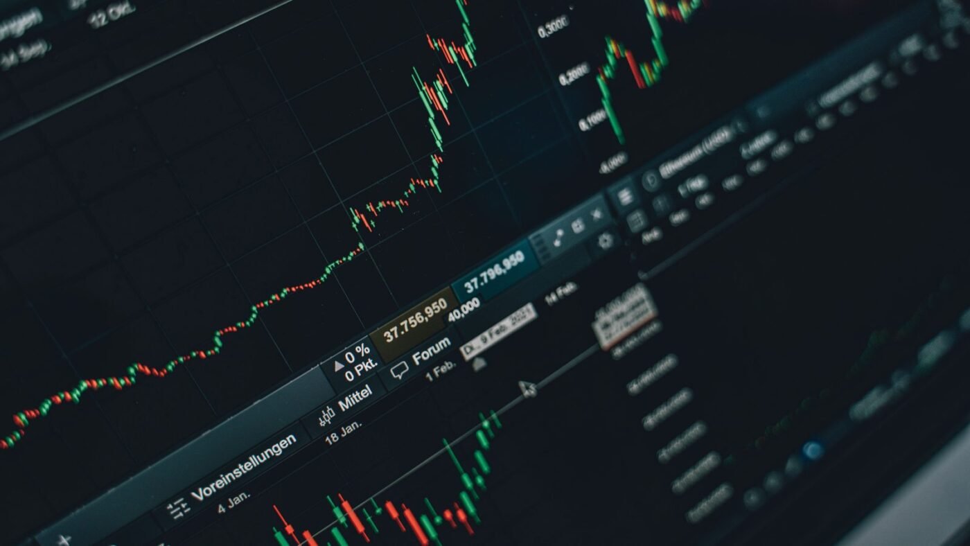 Candlestick stock price chart on a trading screen