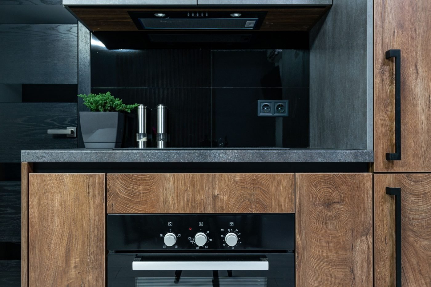 Modern kitchen counter with appliances and soft natural light