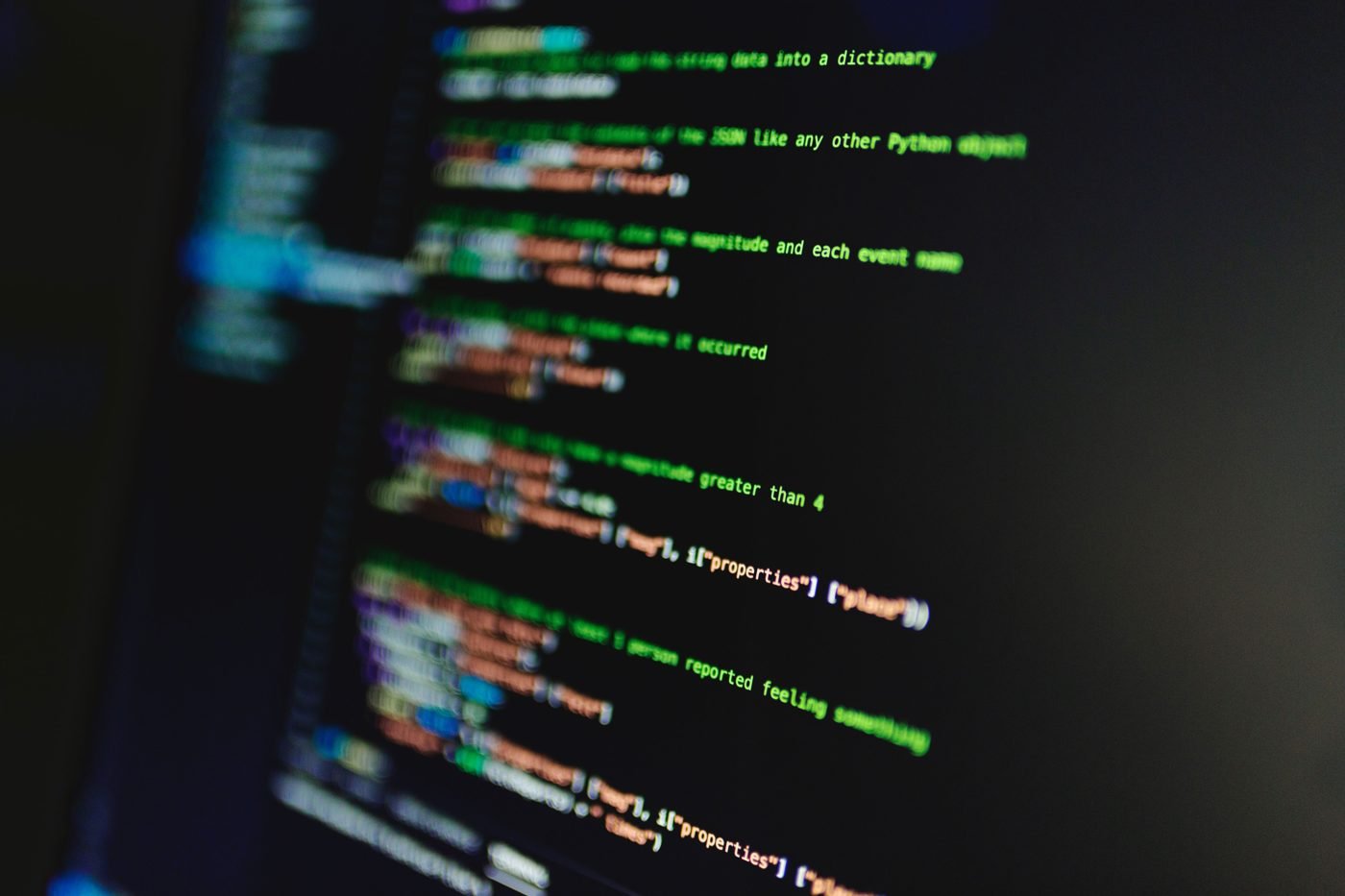 Colorful lines of programming code on a computer screen