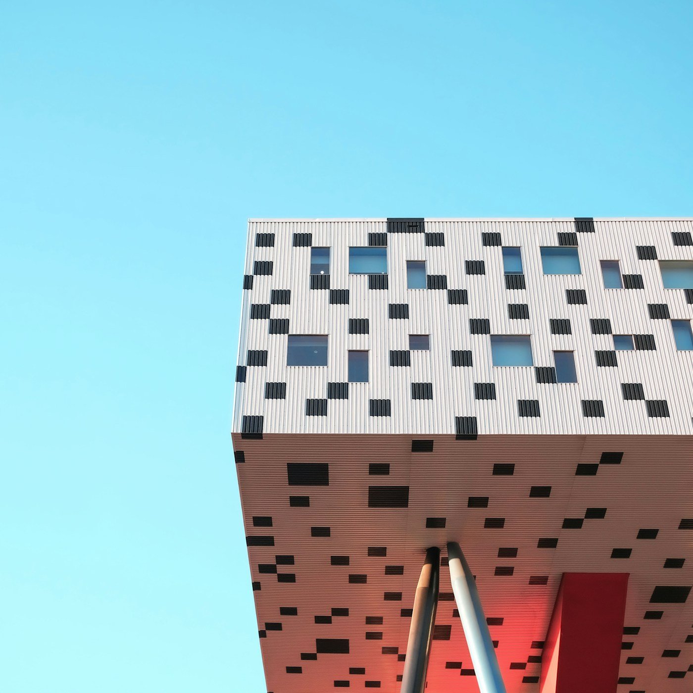 Blocky pixelated building resembling a Minecraft structure