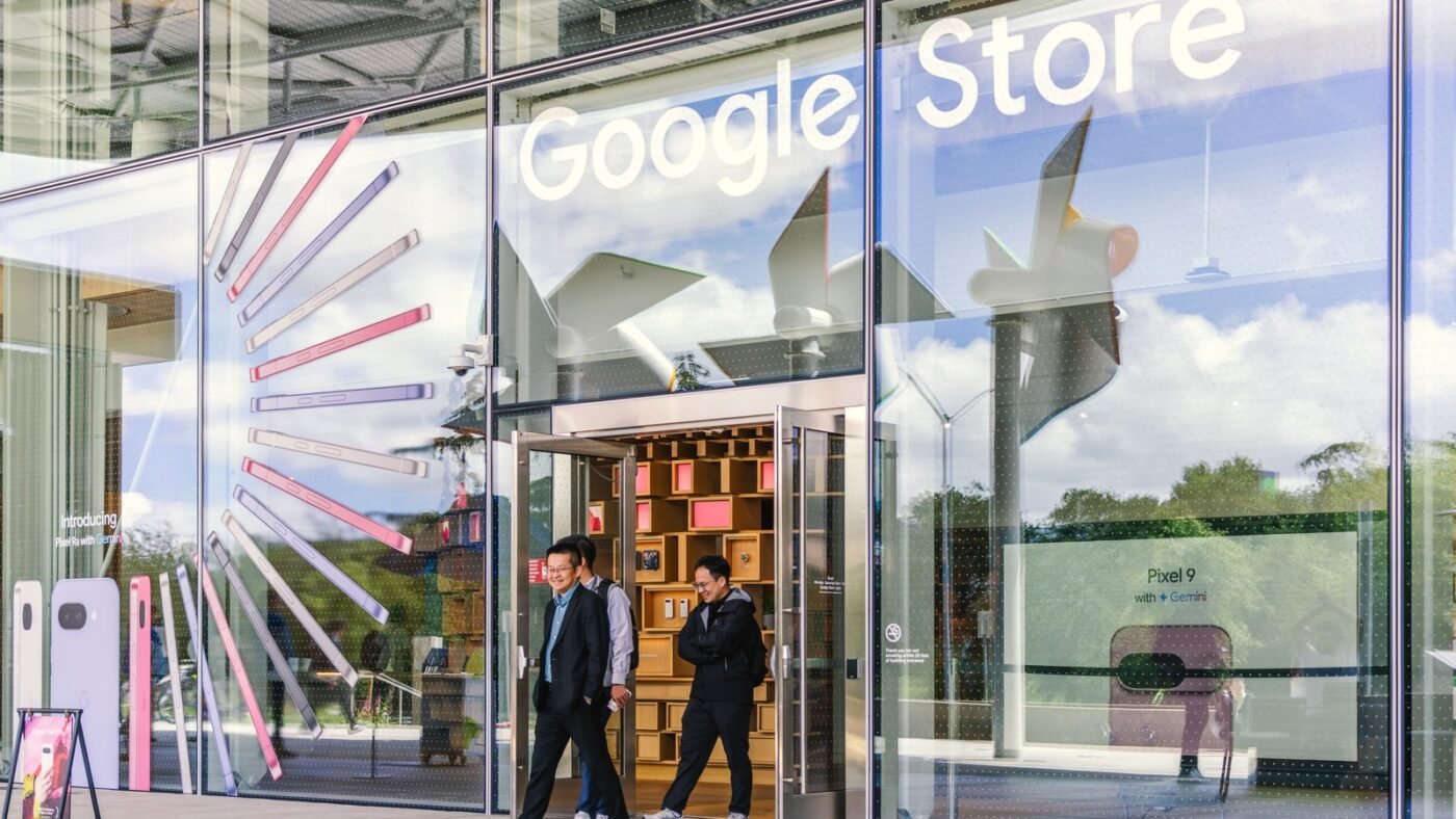 Glass entrance of the Google Store in Mountain View, California