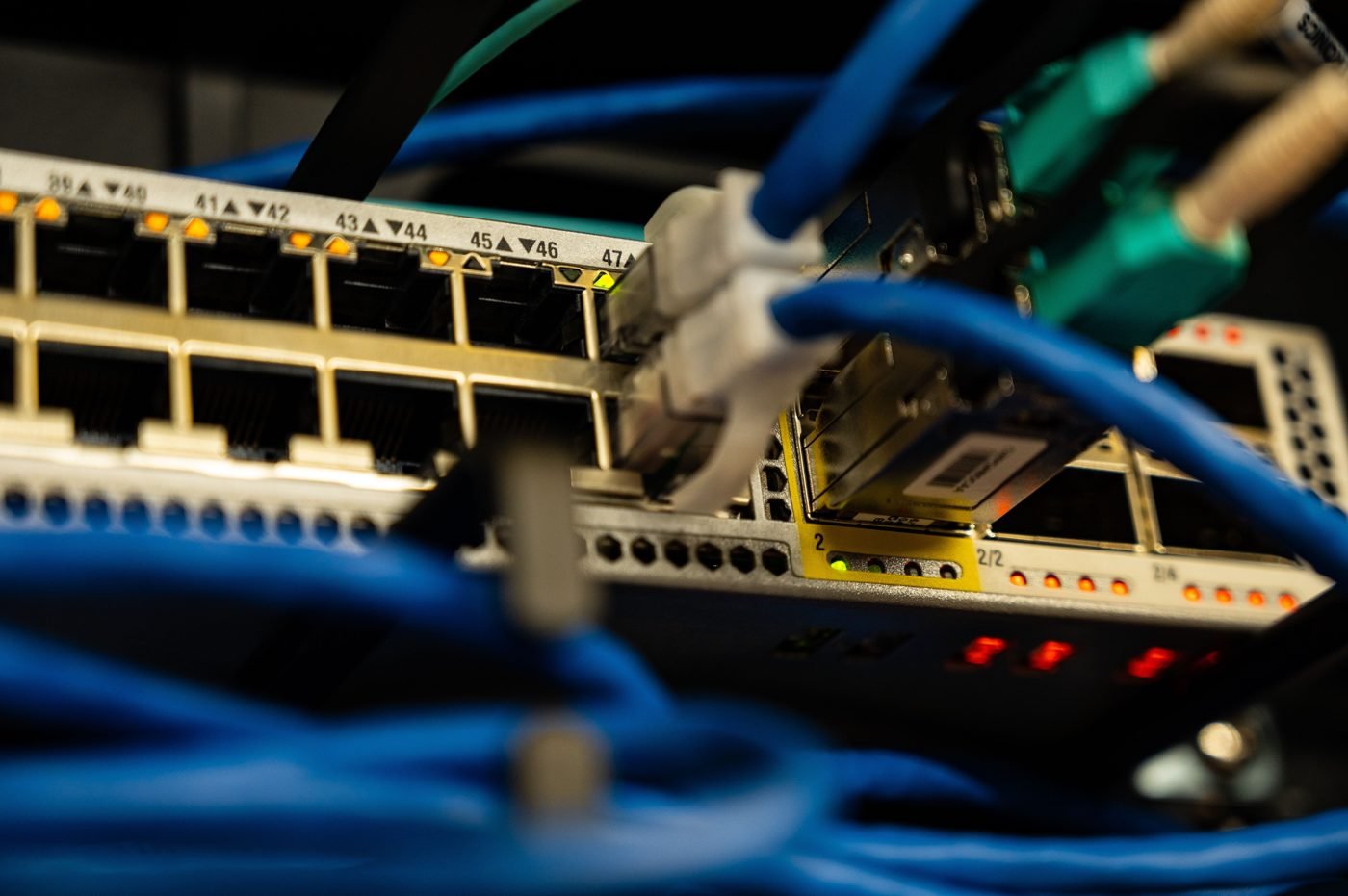 Network router with ethernet cables connected