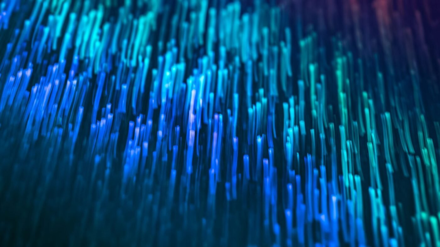 Streaks of glowing blue light suggesting high-speed data
