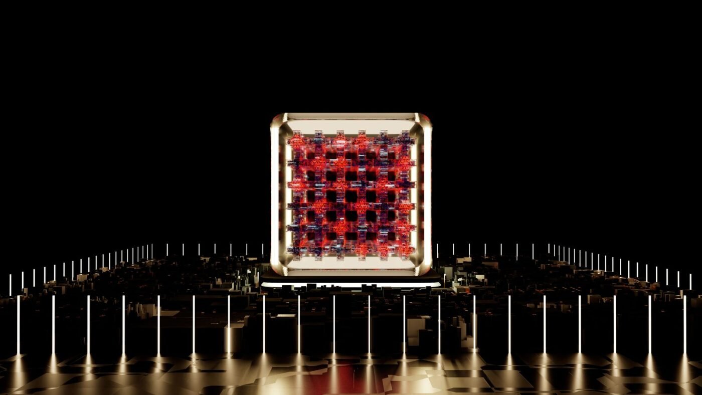 Glowing futuristic processor illustration representing quantum computing hardware