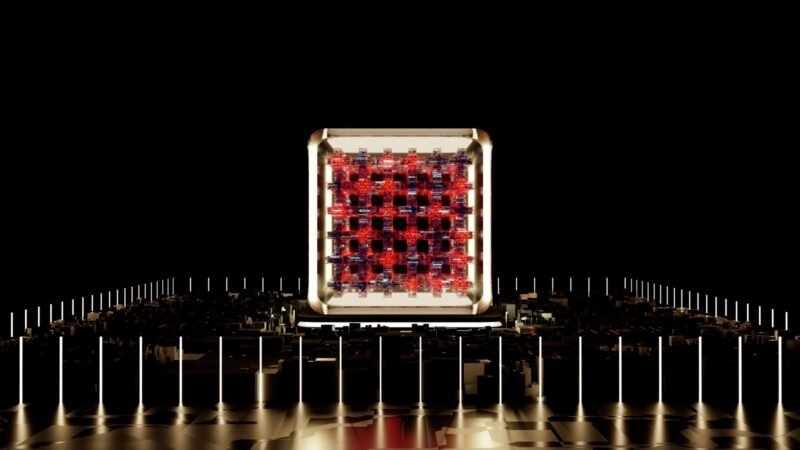 Glowing futuristic processor illustration representing quantum computing hardware