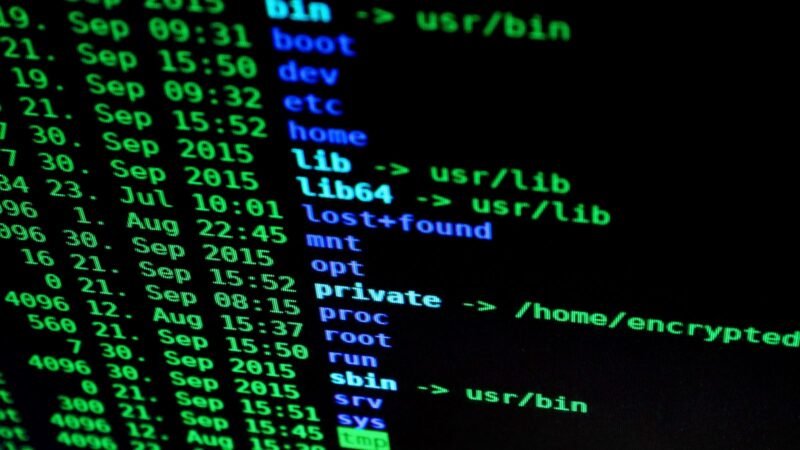Green Linux terminal text listing system directories on a black screen