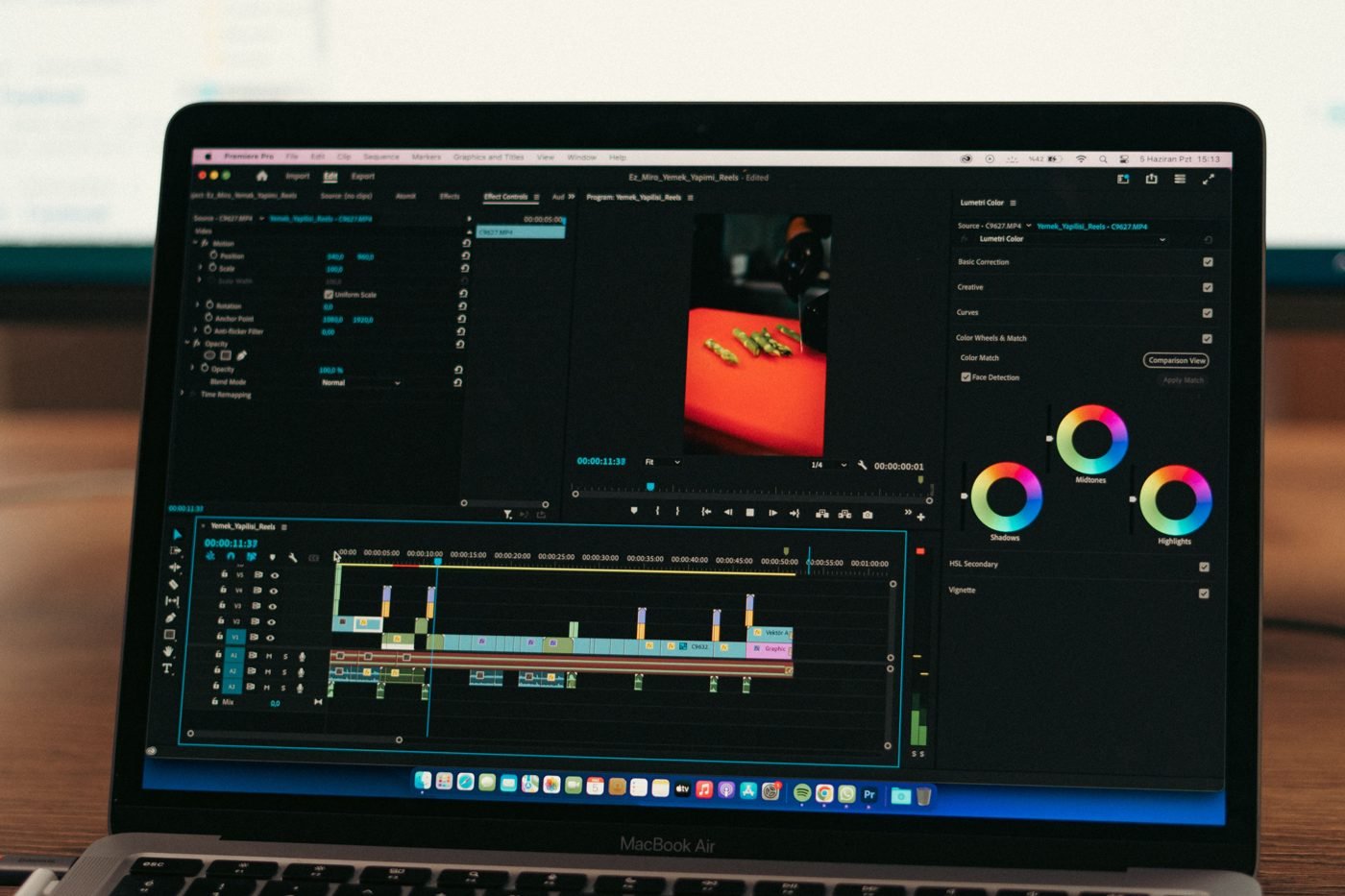 Video editing software open on a laptop screen