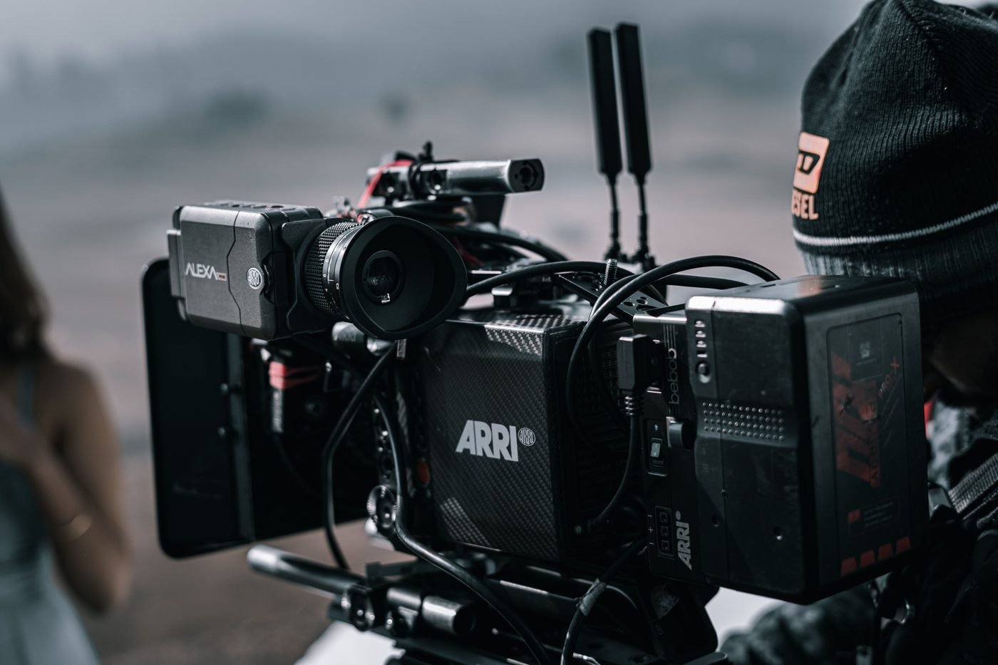 Professional cinema camera rig on a film set