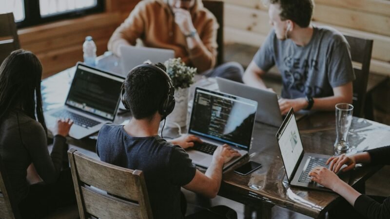 Colleagues working together as a startup team