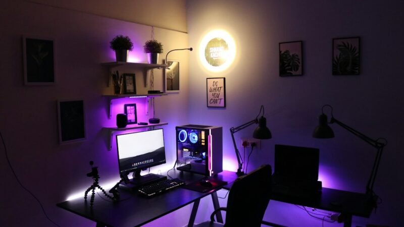 Laptop computer on a desk used for game development