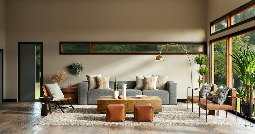 Modern living room furniture setting suited for smart home devices