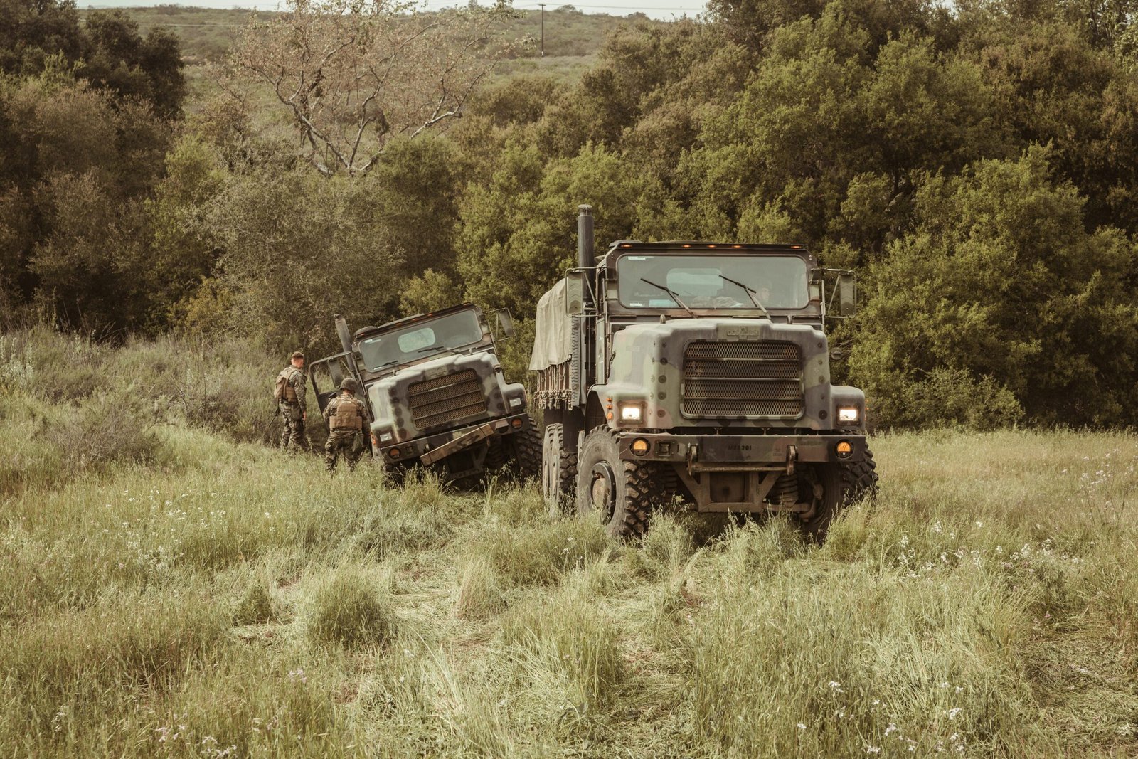 Military vehicles during a logistics and vehicle recovery drill