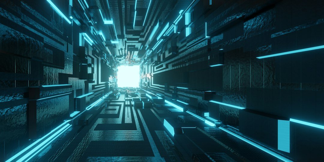 Abstract sci-fi rendering of glowing blue data infrastructure