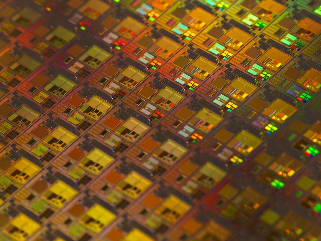 Close-up pattern of semiconductor chips representing TSMC record quarterly profit