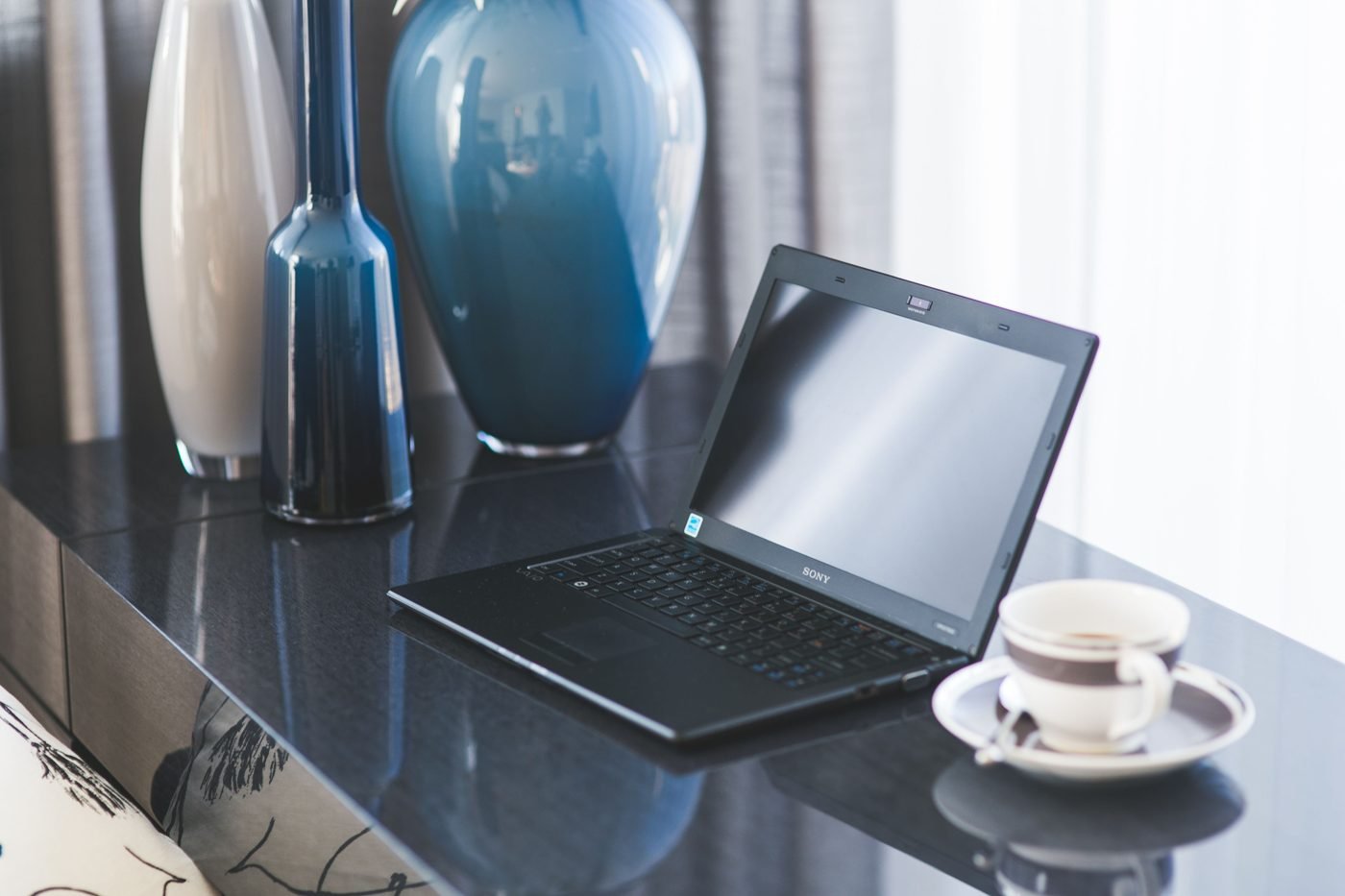 Laptop on a desk in a modern home office